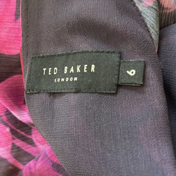 TED BAKER Sammieh Purple Floral Print high-neck fit and flare woven mini dress - Picture 10 of 10